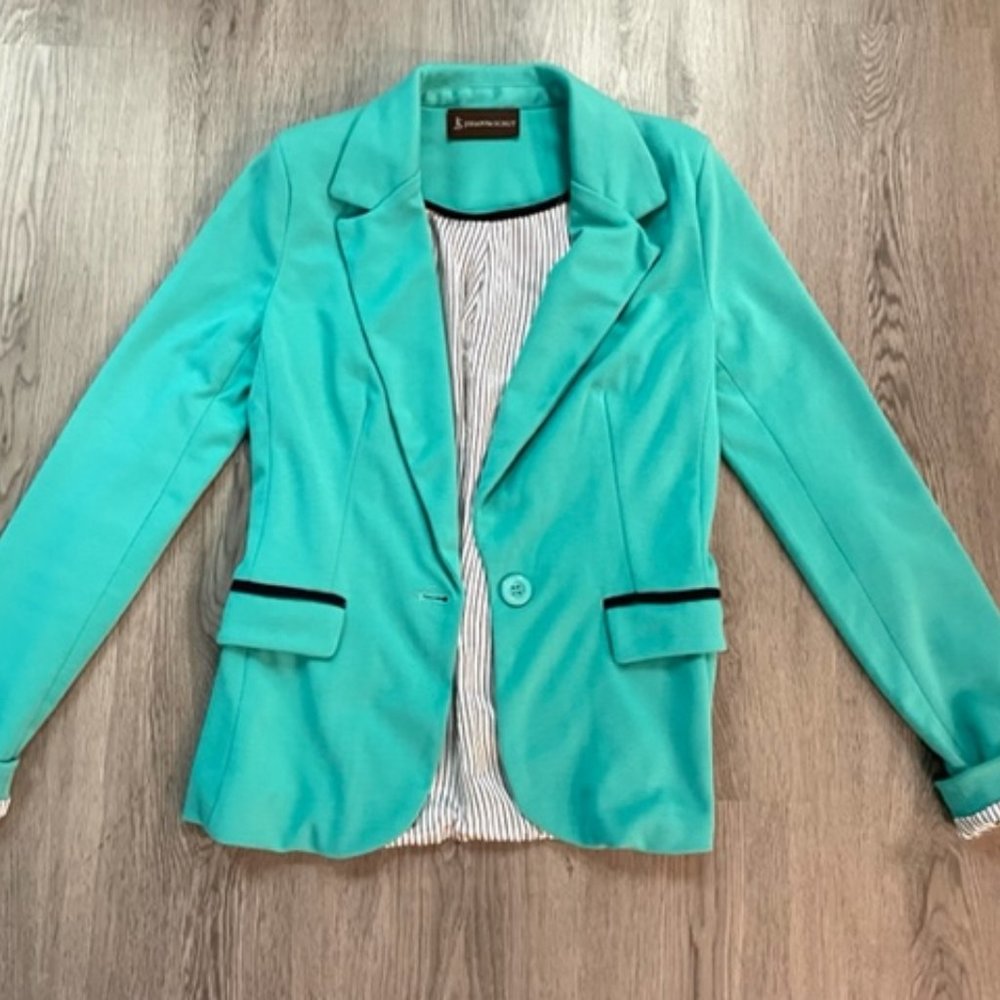 Teal Blazer with Silk Pinstripe Interior